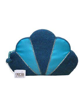 Genie Women’s Blue Beaded Satin Cloud Shaped Clutch Handbag Zipper Closure